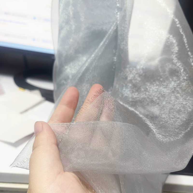 Sewing Garments - Tecido de Organza Chiffon Cinza/Dourado de