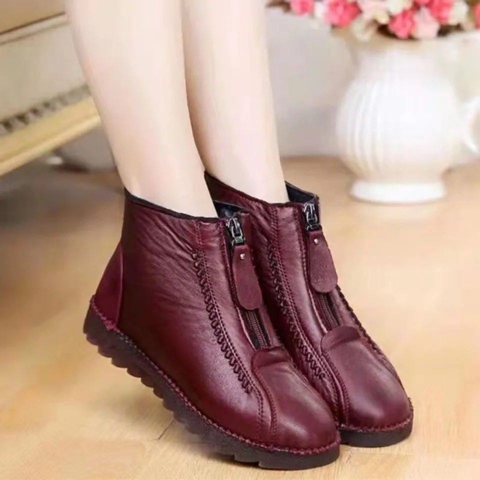 Sewing Front Zipper - Inverno botas de tornozelo feminino moda