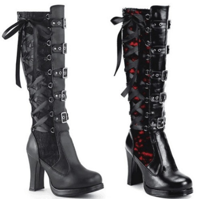 Sewing Cotton - Botas Femininas Estilo Punk Gótico de