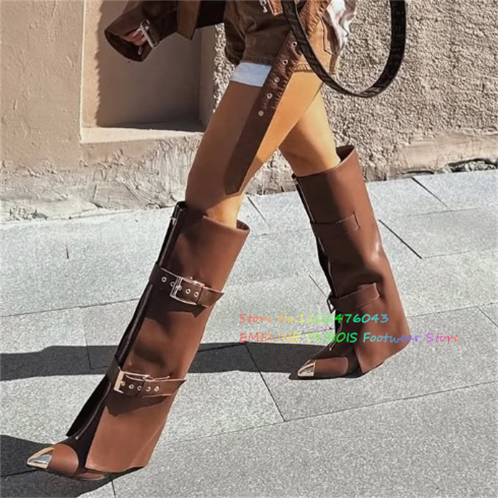 Bota alta de couro marrom com  - Sewing Front Zipper avaliação e preço