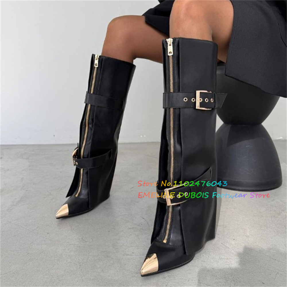 Bota alta de couro marrom com  - Sewing Front Zipper avaliação e preço